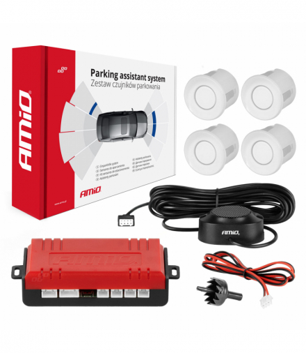 Zestaw czujników parkowania cofania Buzzer 4 sensory białe AMiO 01568