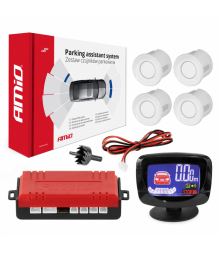 Zestaw czujników parkowania czujniki cofania LED GRAF 4 sensory białe AMiO 01563