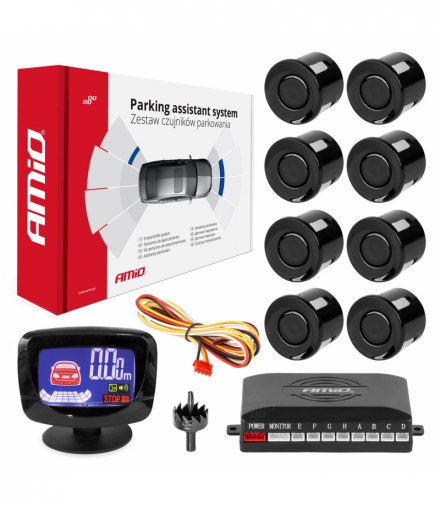 Zestaw czujników parkowania czujniki cofania LED GRAF 8 sensorów czarne AMiO 01559