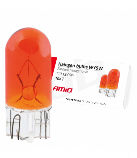 Żarówki halogenowe WY5W T10 5W W2.1x9.5d AMBER 12V 10 szt. AMiO 01481