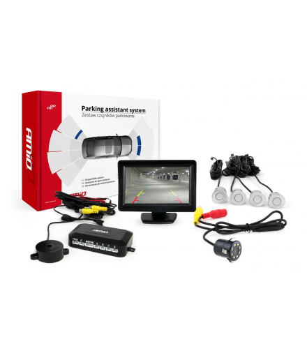 Zestaw czujników parkowania TFT01 4,3" z kamerą HD-308-LED 4 sensory srebrne AMiO 01556