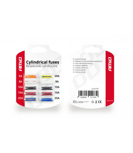 Bezpieczniki samochodowe cylindryczne 10szt. AMiO 01137
