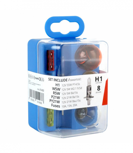 Zestaw żarówek i bezpieczników zasobnik 8 szt H1 AMiO 01493