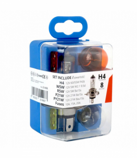 Zestaw żarówek i bezpieczników zasobnik 8 szt H4 AMiO 01496