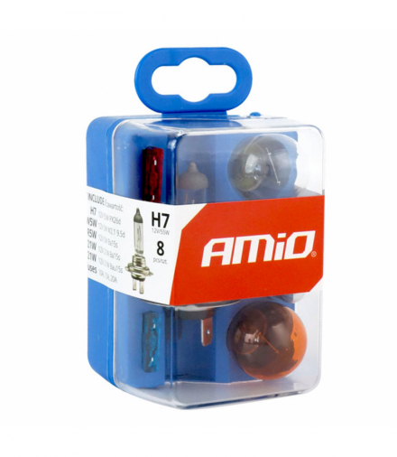Zestaw żarówek i bezpieczników zasobnik 8 szt H7 AMiO 01499