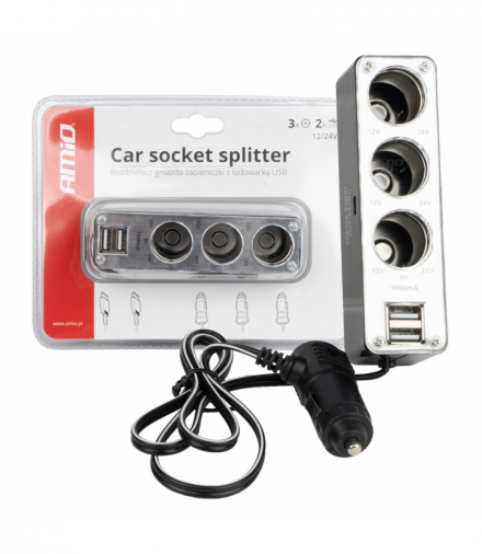 Rozgałęźnik rozgałęziacz zapalniczki SOC3 3+1 USB AMiO 01706