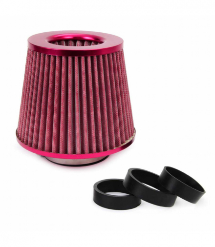 Filtr powietrza stożkowy uniwersalny czerwony + 3 adaptery AMiO 01042