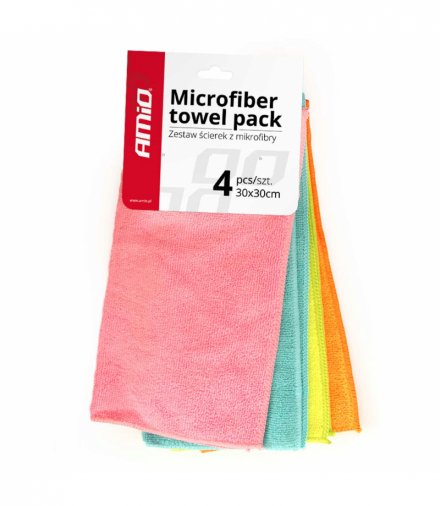 Zestaw ściereczek z mikrofibry do samochodu 4 szt. 30x30 cm Cwash-02 AMiO 01046