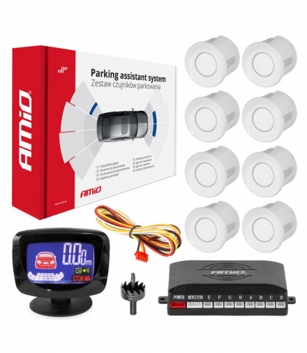 Zestaw czujników parkowania czujniki cofania LED-GRAF 8 sensorów białe AMiO 01600