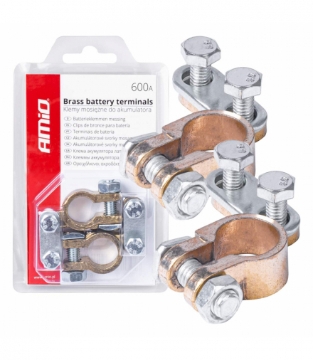 Klemy zaciski akumulatora mosiężne 600A 2 szt. w blistrze AMiO 01161