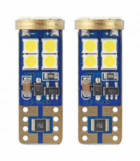 Żarówki LED CANBUS 12SMD 2835 T10e W5W White 12V 24V AMiO 01636
