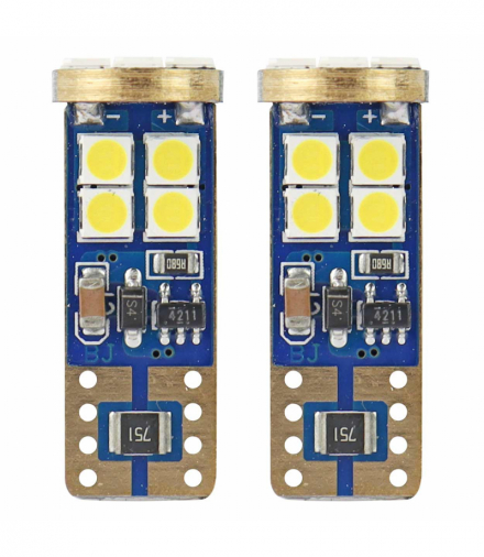 Żarówki LED CANBUS 12SMD 2835 T10e W5W White 12V 24V AMiO 01636