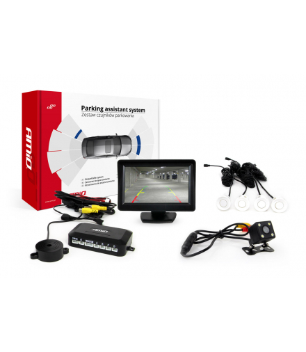 Zestaw czujników parkowania TFT01 4,3" z kamerą HD-315-LED 4 sensory białe AMiO 01099