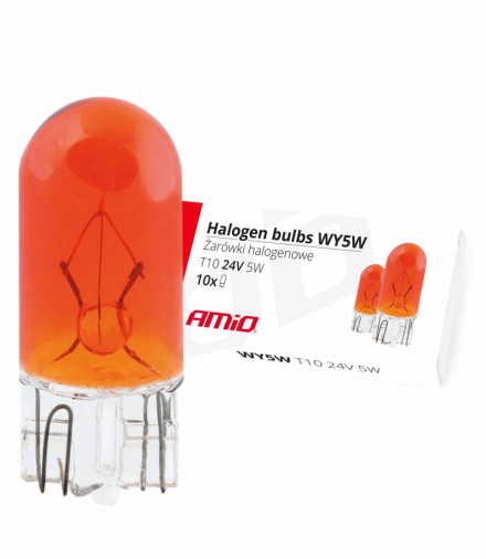 Żarówki halogenowe WY5W T10 5W W2.1x9.5d AMBER 24V 10 szt. AMiO 01001