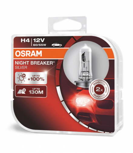 Żarówki halogenowe Osram H4 12V NIGHT BREAKER SILVER +100%/ 2 szt/ Osram O-64193NBS-HCB