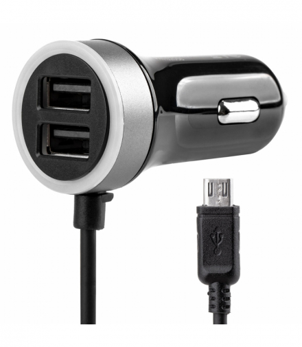 Ładowarka samochodowa PCH PRO-01 microUSB + 2x USB 2.4A 12V 24V AMiO 02056