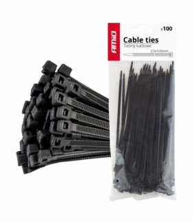 Taśmy opaski zaciskowe kablowe czarne 2,5x100mm - 100 szt. AMiO 02150