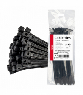 Taśmy opaski zaciskowe kablowe czarne 2,5x200mm - 100 szt. AMiO 02152