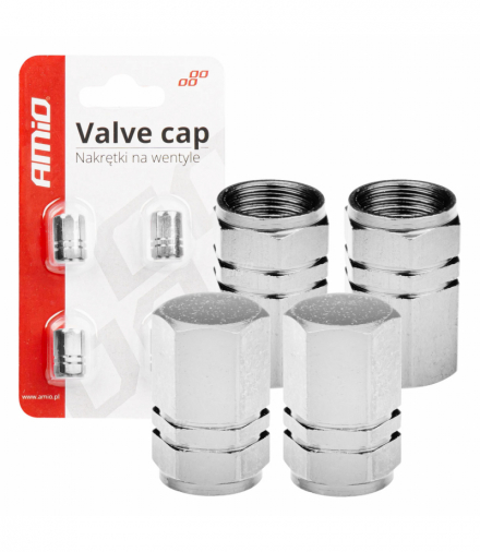 Aluminiowe nakrętki na wentyle kapturki srebrne 4 szt AMiO 02236