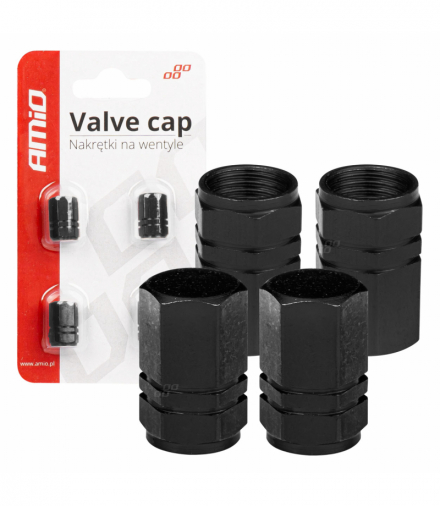 Aluminiowe nakrętki na wentyle kapturki czarne 4 szt AMiO 02237