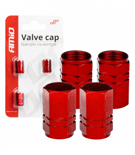 Aluminiowe nakrętki na wentyle kapturki czerwone 4 szt AMiO 02238