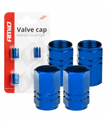 Aluminiowe nakrętki na wentyle kapturki niebieskie 4 szt AMiO 02239