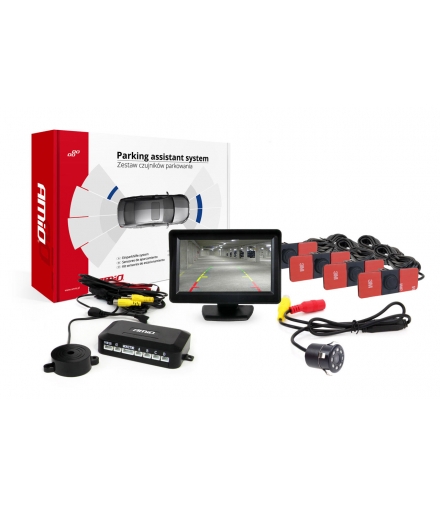 Zestaw czujników parkowania TFT01 4,3" z kamerą HD-307-IR 4 sensory czarne wewnętrzne AMiO 02269