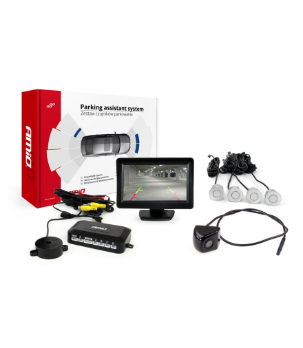 Zestaw czujników parkowania TFT01 4,3" z kamerą HD-310 4 sensory srebrne AMiO 02272