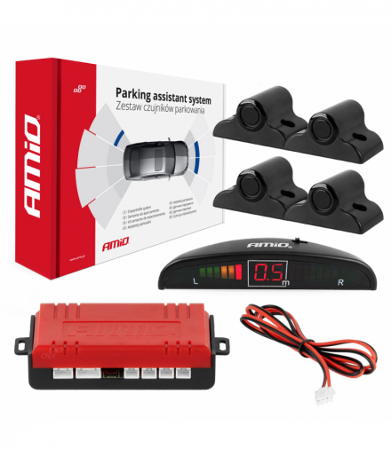 Zestaw czujników parkowania cofania LED 4 sensory czarne 19 mm TRUCK BUS AMiO 02279