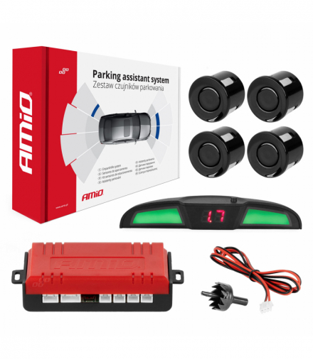 Zestaw czujników parkowania cofania LED COB 4 sensory czarne AMiO 02281