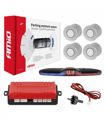 Zestaw czujników parkowania czujniki cofania MAX LED 4 sensory srebrne AMiO 02288