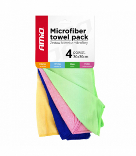 Zestaw ściereczek z mikrofibry do samochodu 4 typy 30x30 cm AMiO 01983