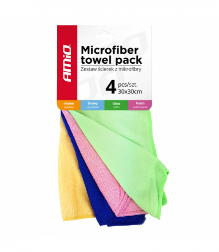Zestaw ściereczek z mikrofibry do samochodu 4 typy 30x30 cm AMiO 01983