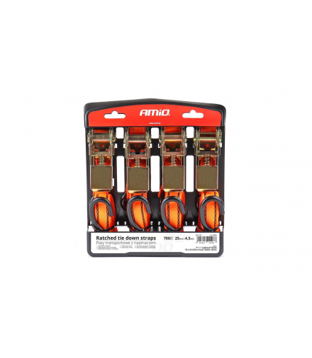 Pasy transportowe z napinaczem - zestaw komplet 700 kg 25 mm 4,5 m 4 szt. BELT-03 AMiO 02496