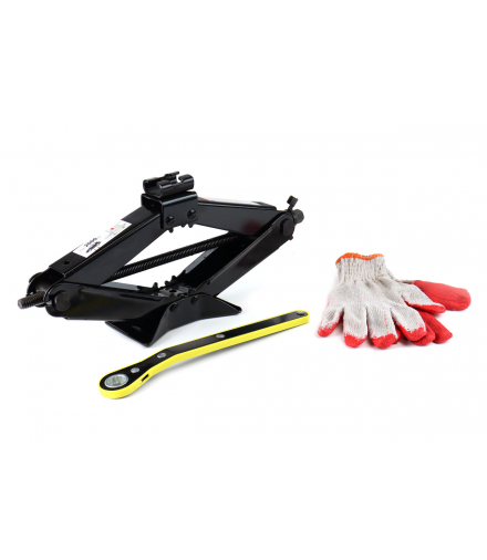 Podnośnik trapezowy 2T 2000 kg z kluczem grzechotką + rękawiczki robocze AMiO 02479