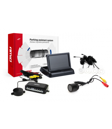 Zestaw czujników parkowania TFT02 4,3" z kamerą HD-301-IR 4 sensory białe AMiO 02678