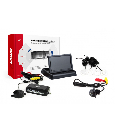Zestaw czujników parkowania TFT02 4,3" z kamerą HD-305-LED 4 sensory białe AMiO 02679