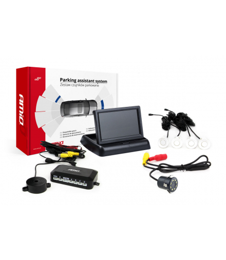 Zestaw czujników parkowania TFT02 4,3" z kamerą HD-308-LED 4 sensory białe AMiO 02681