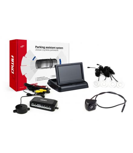 Zestaw czujników parkowania TFT02 4,3" z kamerą HD-310 4 sensory białe AMiO 02682