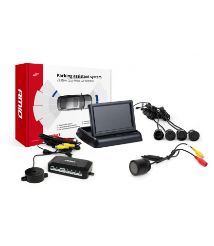 Zestaw czujników parkowania TFT02 4,3" z kamerą HD-301-IR 4 sensory czarne AMiO 02687