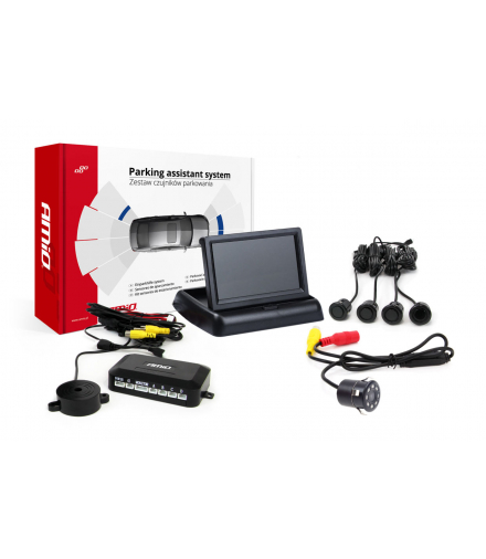 Zestaw czujników parkowania TFT02 4,3" z kamerą HD-307-IR 4 sensory czarne "GOLD" AMiO 02698