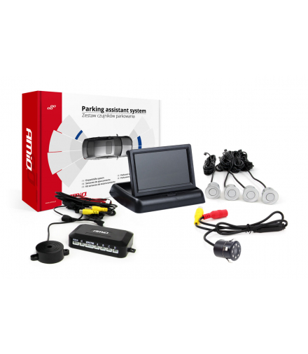 Zestaw czujników parkowania TFT02 4,3" z kamerą HD-308-LED 4 sensory srebrne AMiO 02717