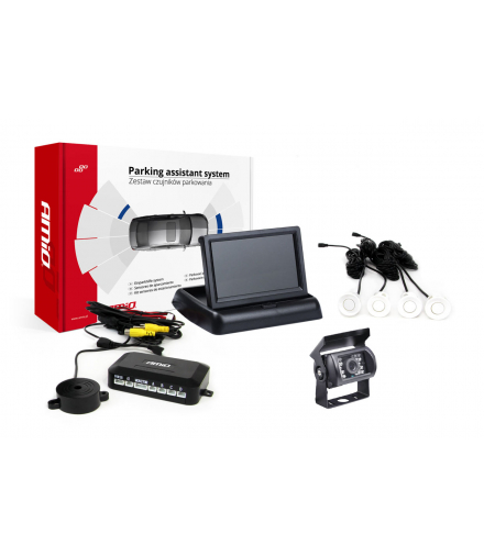 Zestaw czujników parkowania TFT02 4,3" z kamerą HD-501-IR 4 sensory białe AMiO 02685