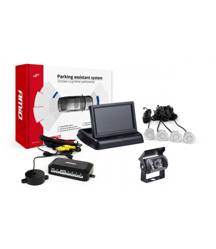 Zestaw czujników parkowania TFT02 4,3" z kamerą HD-501-IR 4 sensory srebrne AMiO 02721