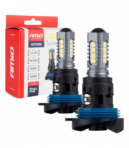 Żarówki LED CANBUS 3030 18SMD HP24W White 12V 24V AMiO 02803