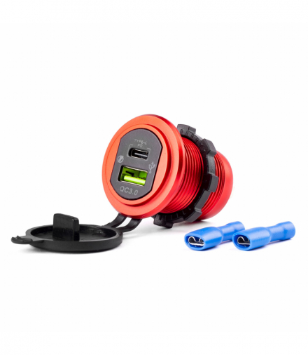 Wodoodporna ładowarka z gniazdami USB + USB-C 12V 24V MOD-09 AMiO 02859