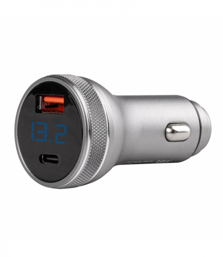 Ładowarka samochodowa z woltomierzem 38W PCH PRO-06 USB+USB-C 12V 24V AMiO 02932