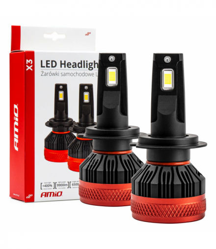 Żarówki samochodowe LED seria X3 H7 H18 6500K Canbus AMiO 02980