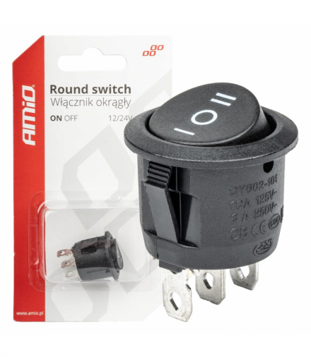 Włącznik przełącznik czarny okrągły 12V 230V BU03 AMiO 03614