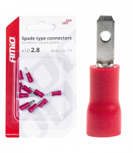 Konektory izolowane męskie płaskie 2.8mm 0.5-1.5mm2 10A 10 szt. AMiO 03064
